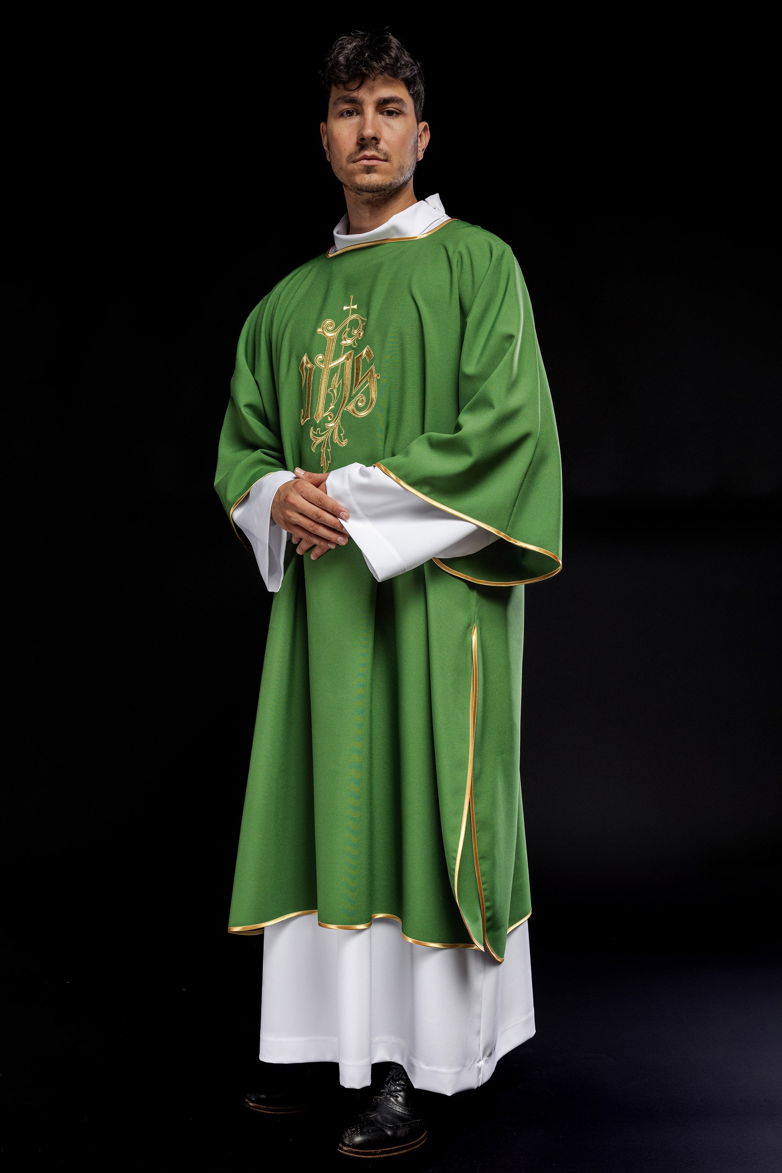 Green IHS embroidered dalmatics