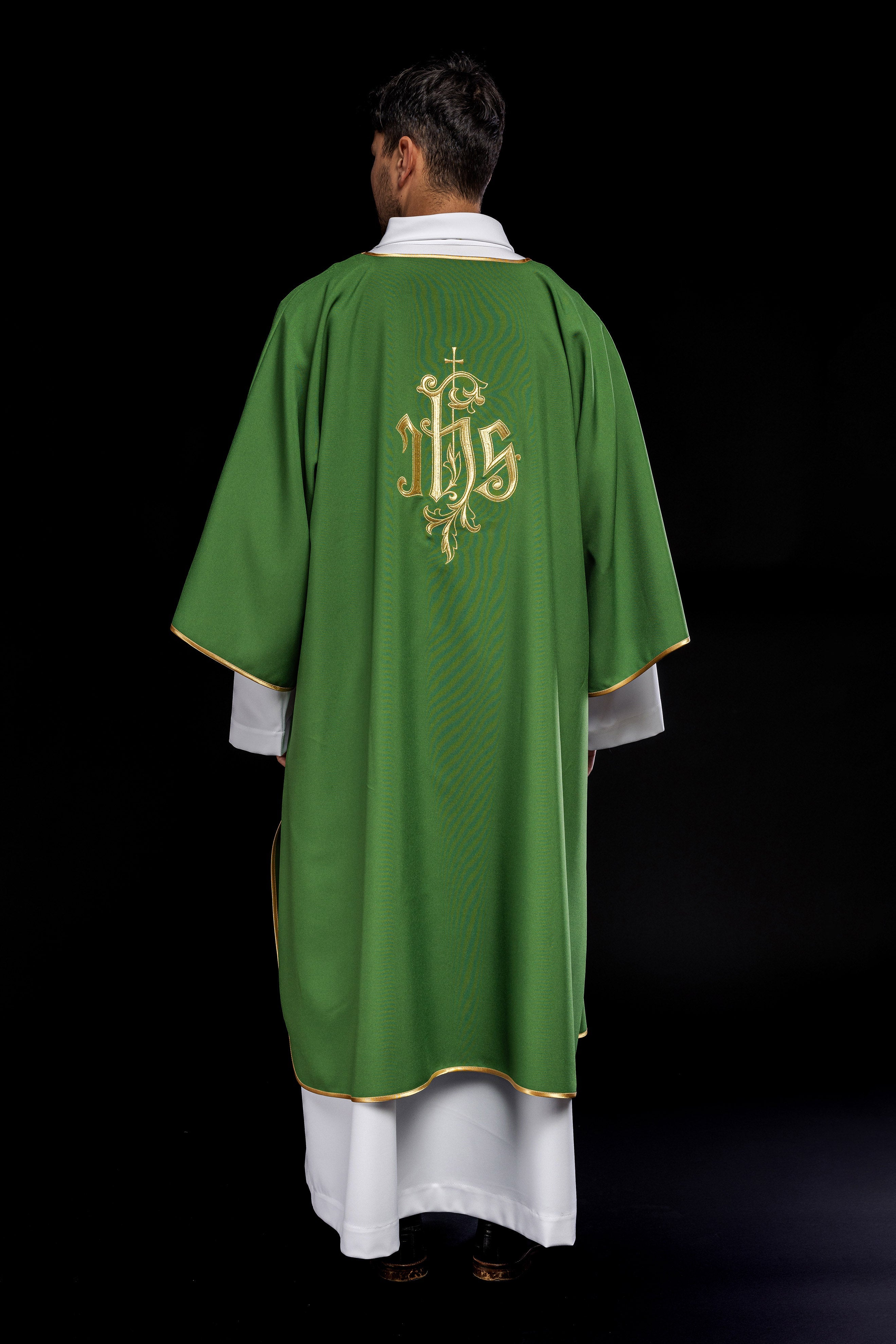 Green IHS embroidered dalmatics