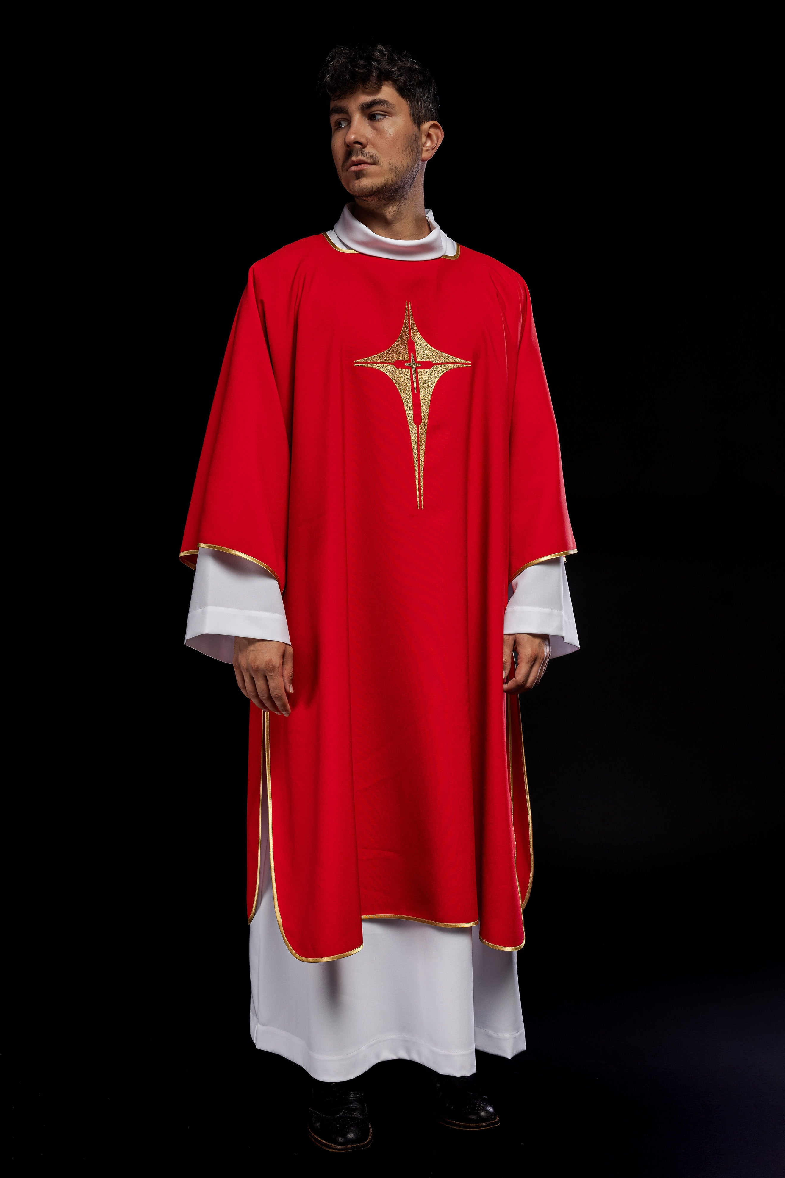 Red Dalmatia with embroidered gold cross