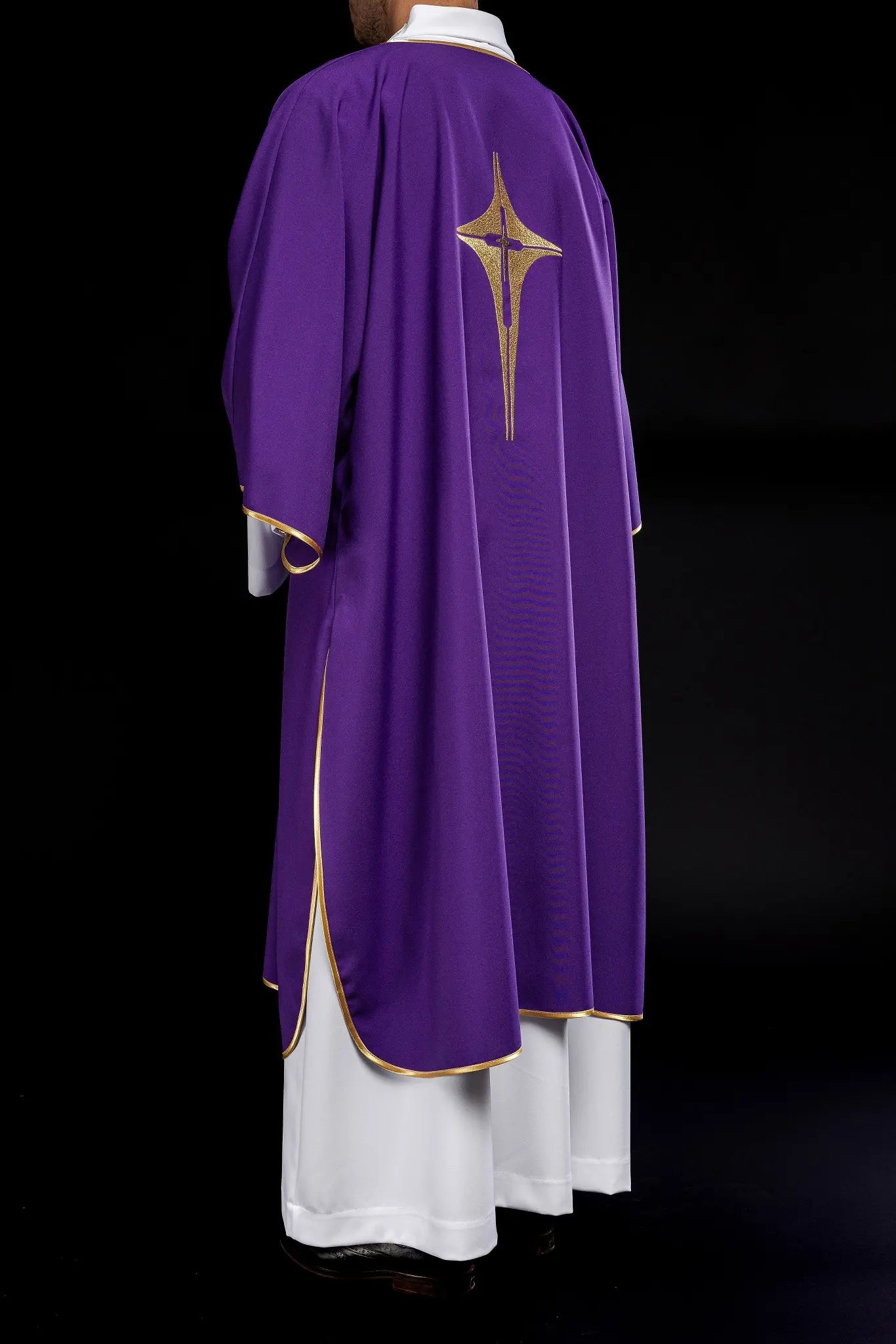 Purple Dalmatian with embroidered gold cross