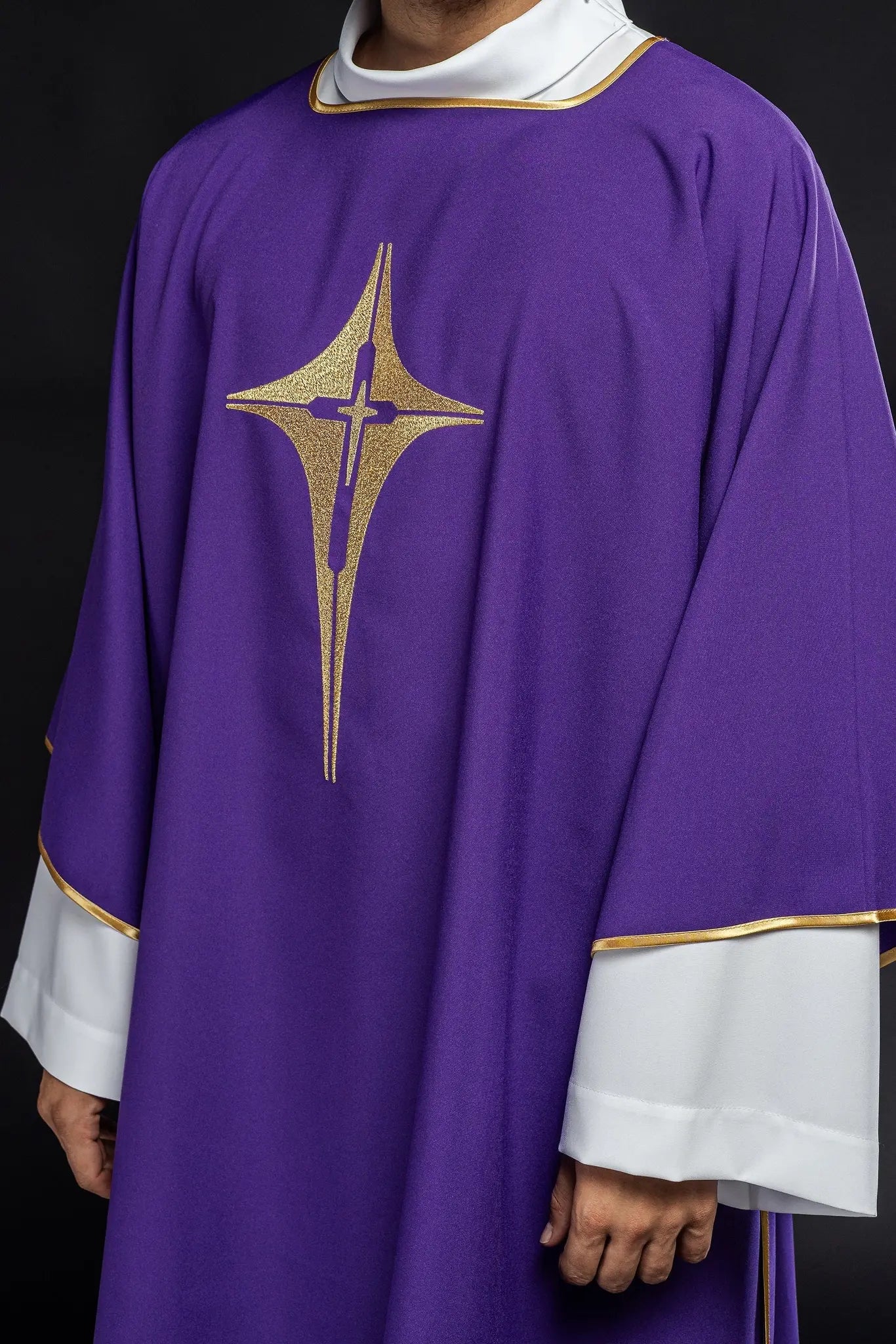 Purple Dalmatian with embroidered gold cross