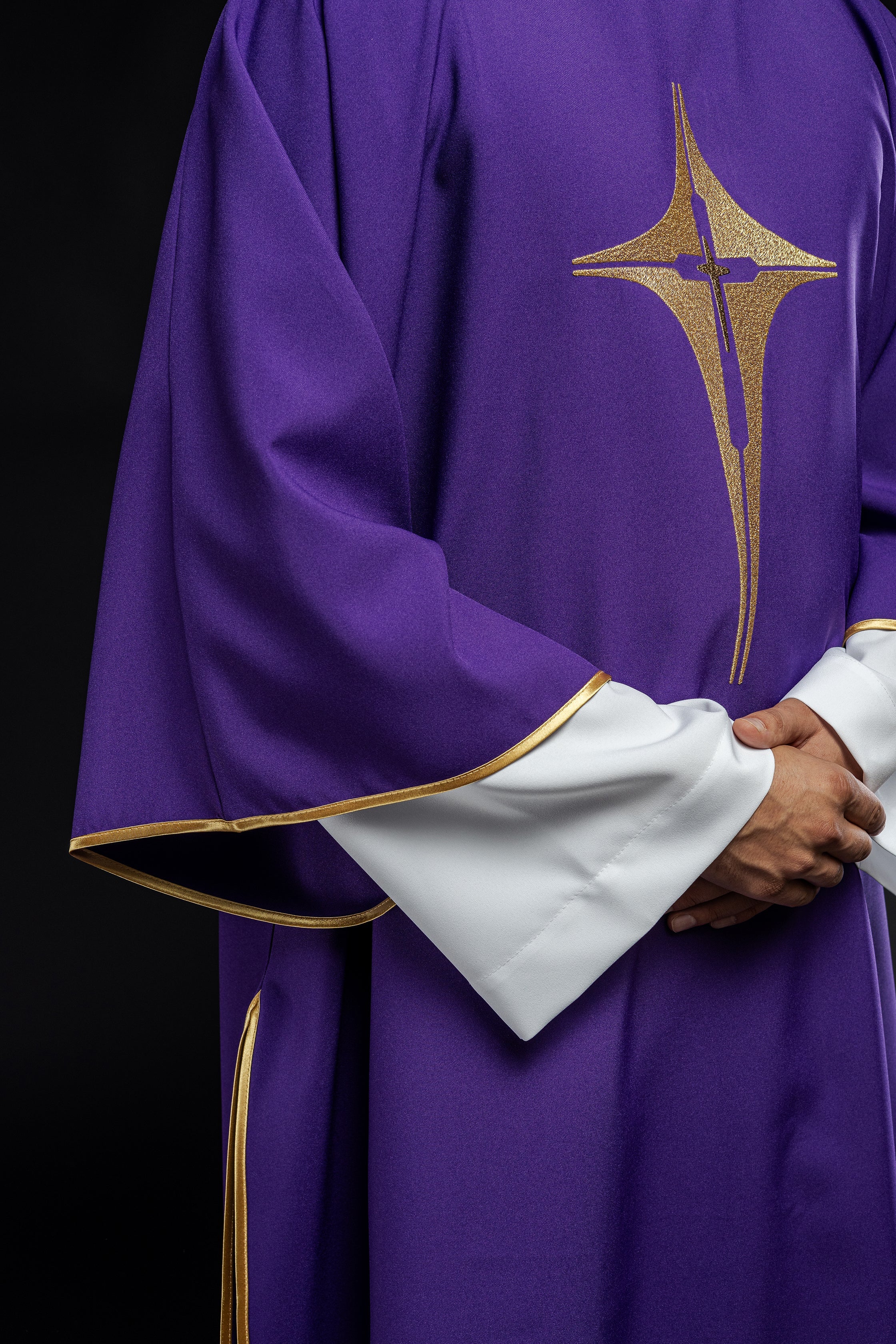 Purple Dalmatian with embroidered gold cross