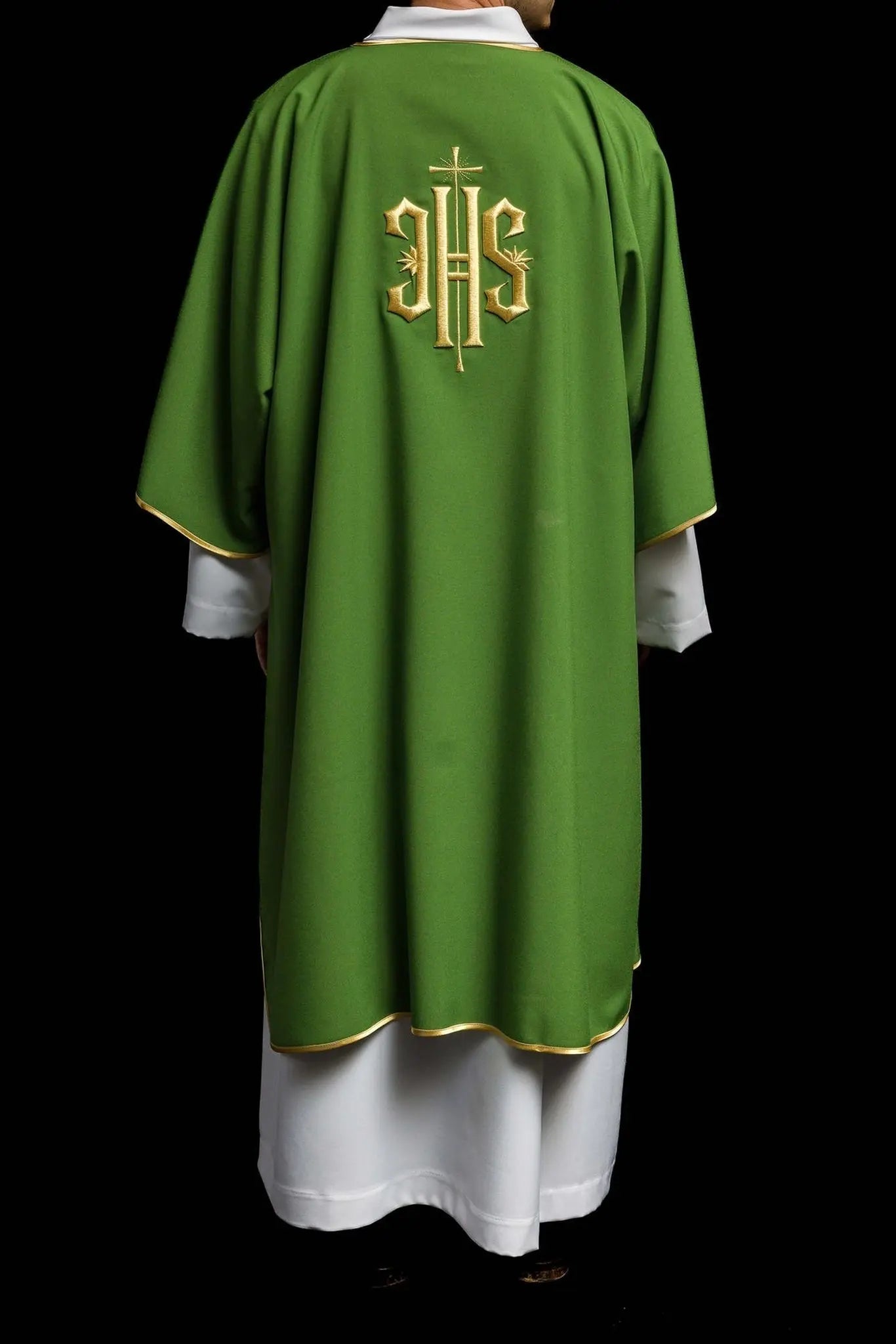 Green Dalmatian with embroidered gold IHS