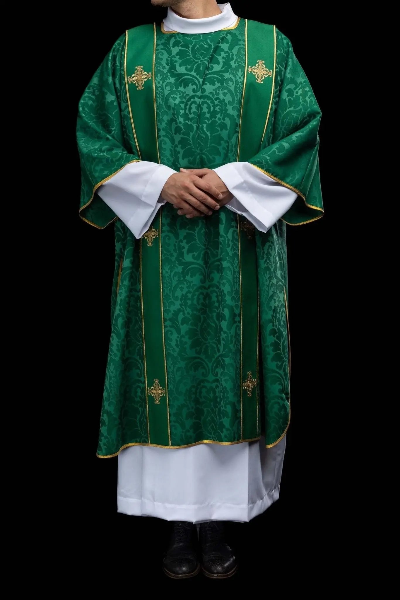 Green Jacquard Dalmatic with Gold Cross Embroidery