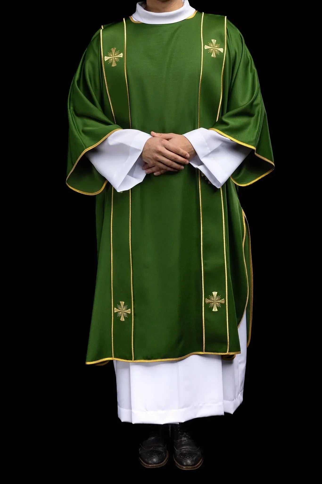 Green Dalmatic with Decorative Bands and Gold Cross Embroidery