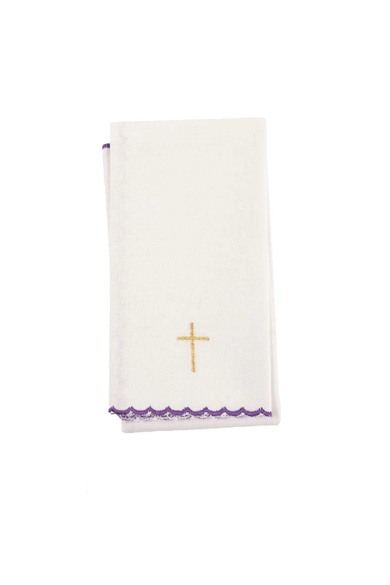 Purple embroidered chalice linens set with cross motif