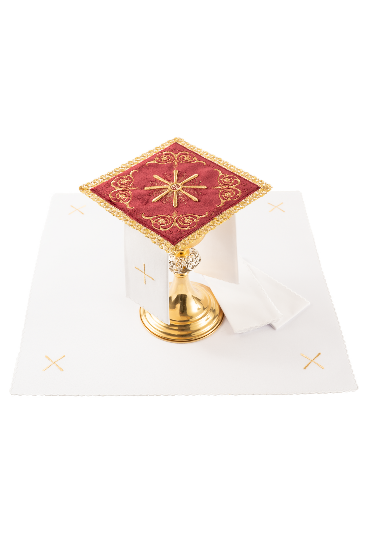 Bielizna kielichowa haftowana czerwony aksamit - ORNATY.PL