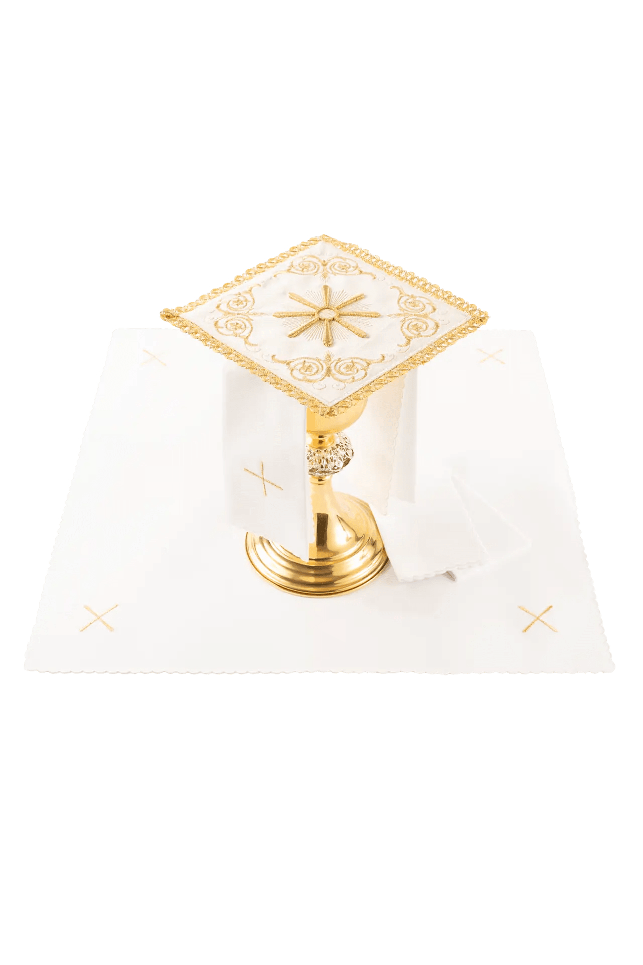 Embroidered chalice linens set ecru velvet