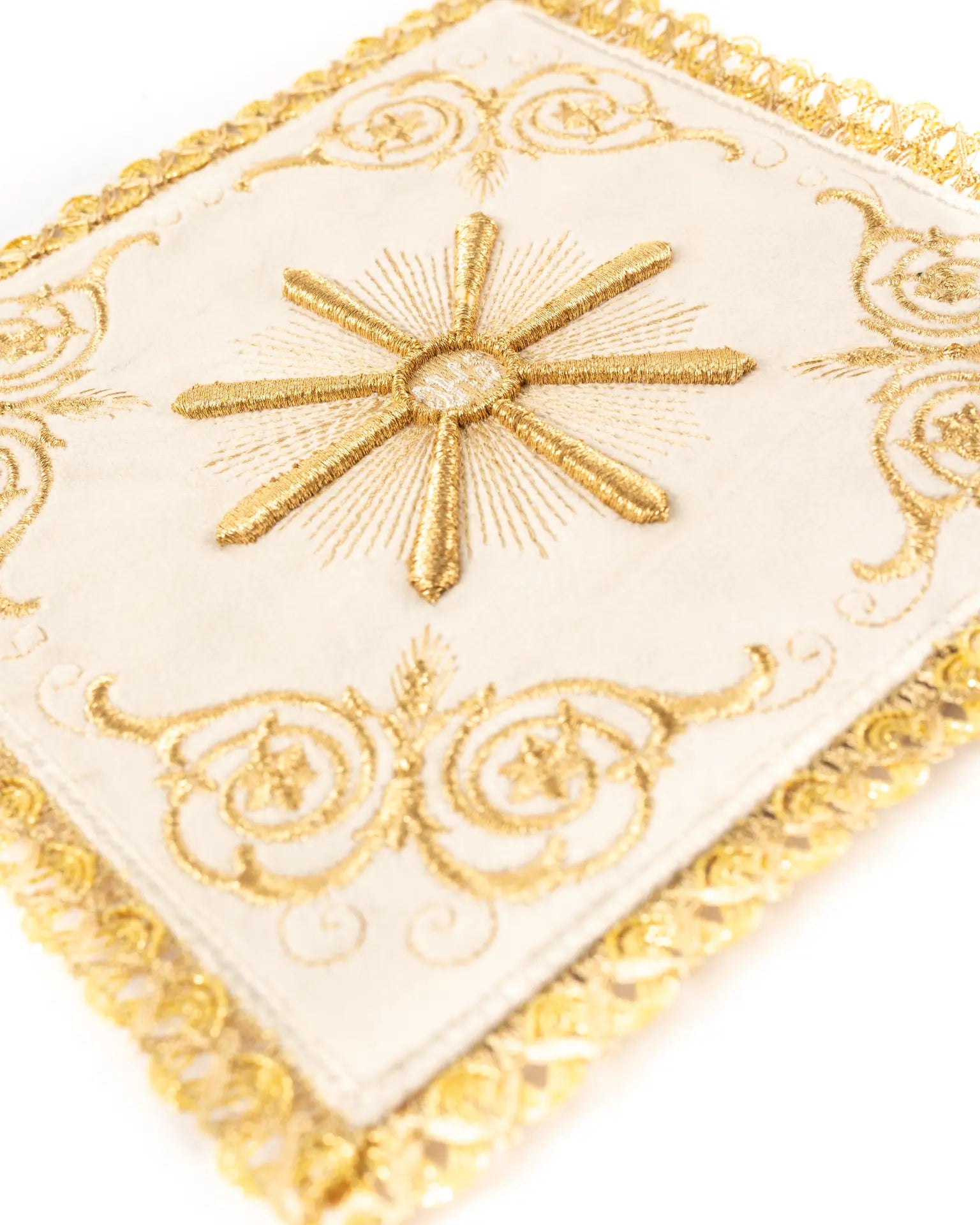 Embroidered chalice linens set ecru velvet
