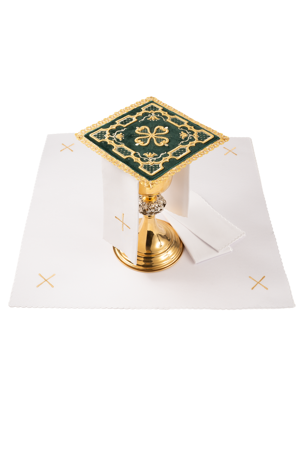 Bielizna kielichowa haftowana zielony aksamit - ORNATY.PL