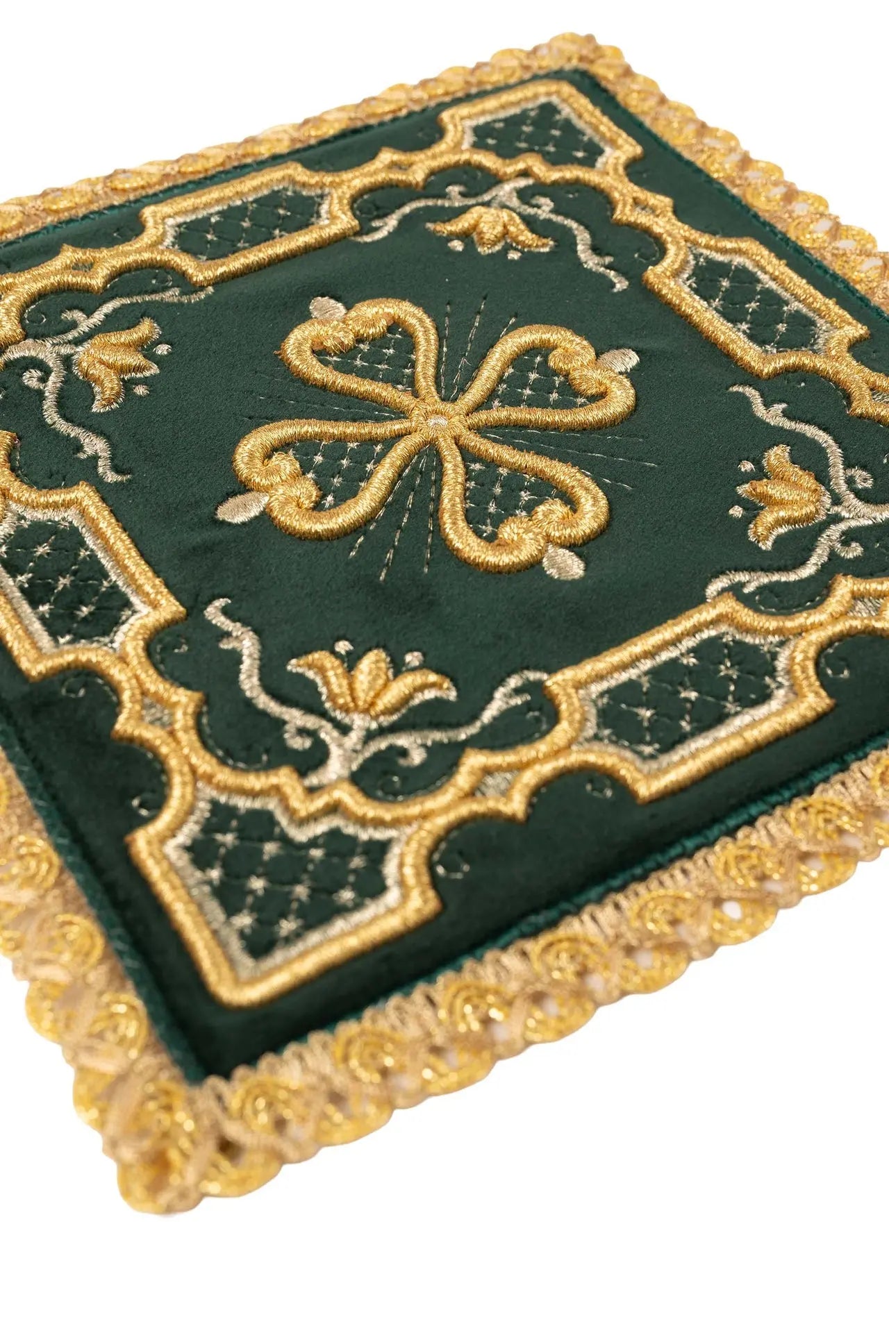 Embroidered chalice linens set green velvet