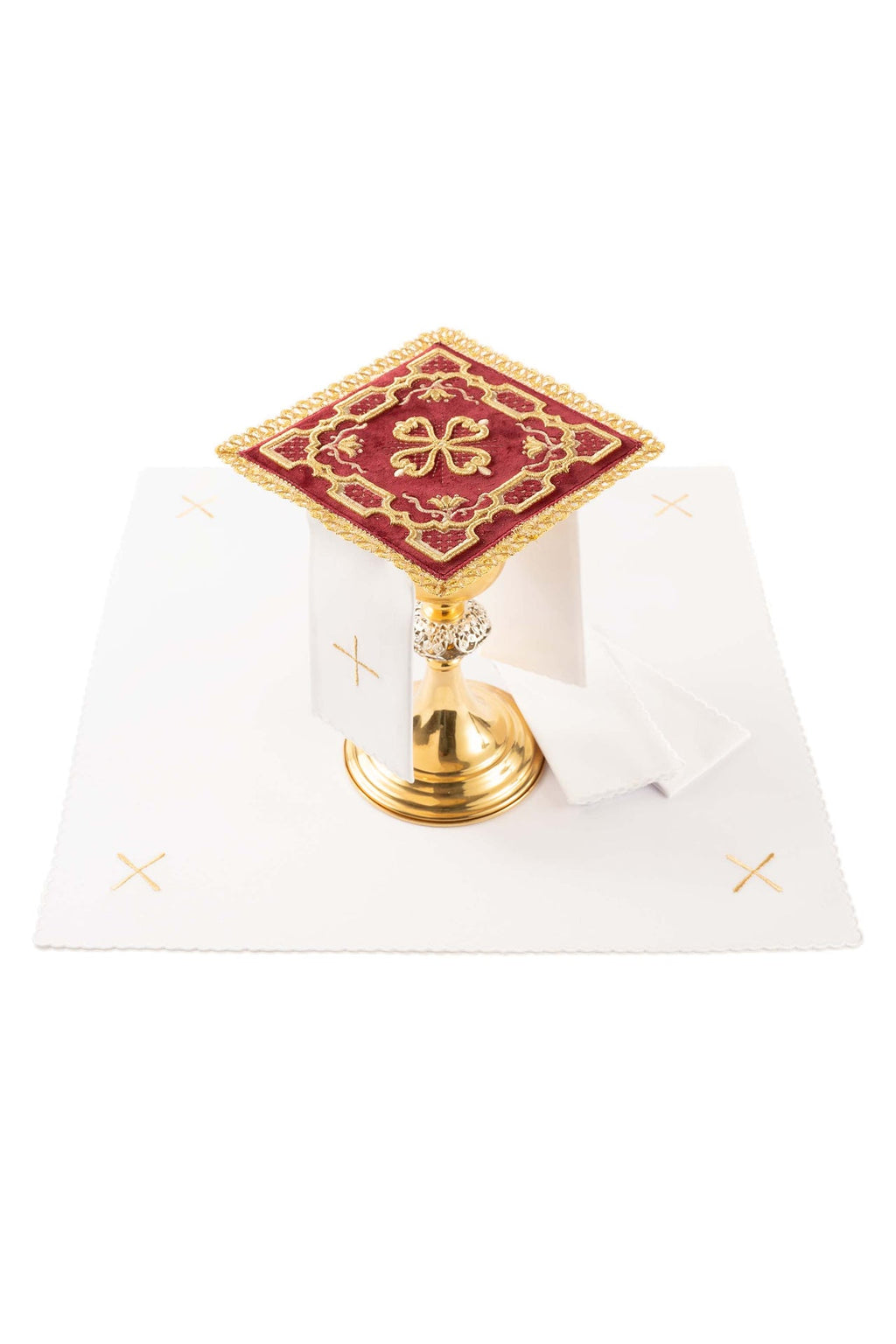 Bielizna kielichowa haftowana czerwony aksamit - ORNATY.PL