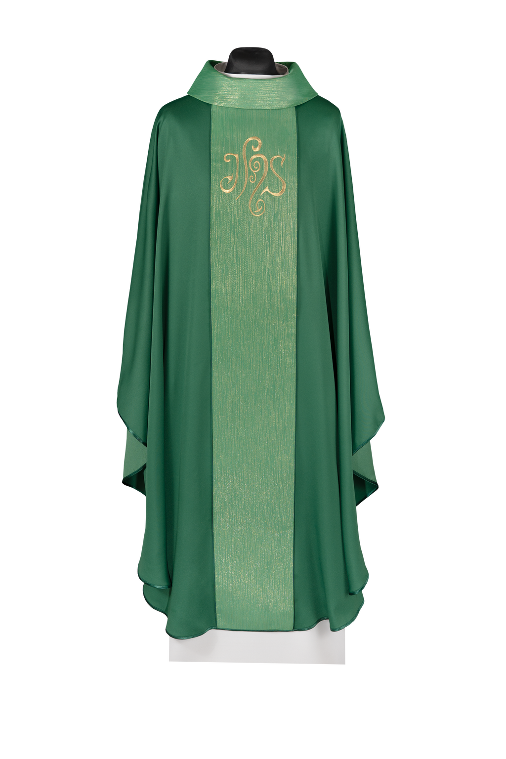 Zielony ornat zdobiony pasem i haftem IHS - ORNATY.PL