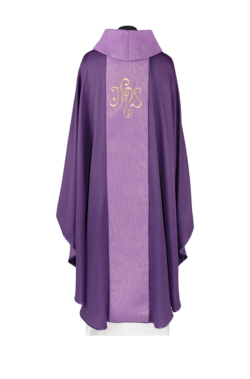 Fioletowy ornat zdobiony pasem i haftem IHS - ORNATY.PL