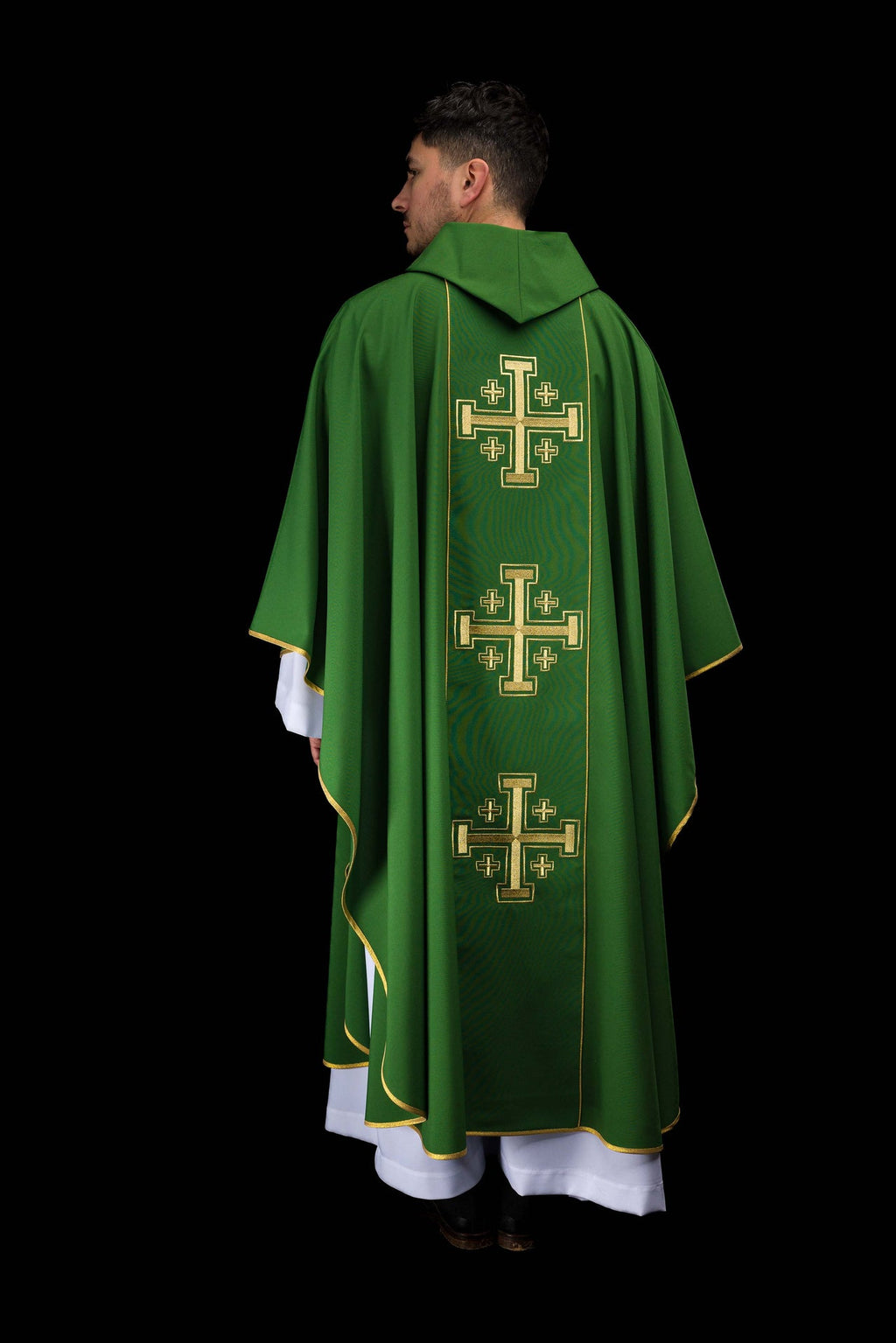 Ornat haftowany zielony z pasem krzyże jerozolimskie - ORNATY.PL