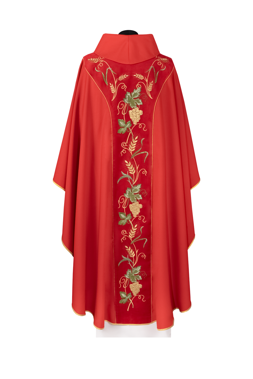 Ornat z aksamitnym czerwonym pasem i haftem IHS - ORNATY.PL