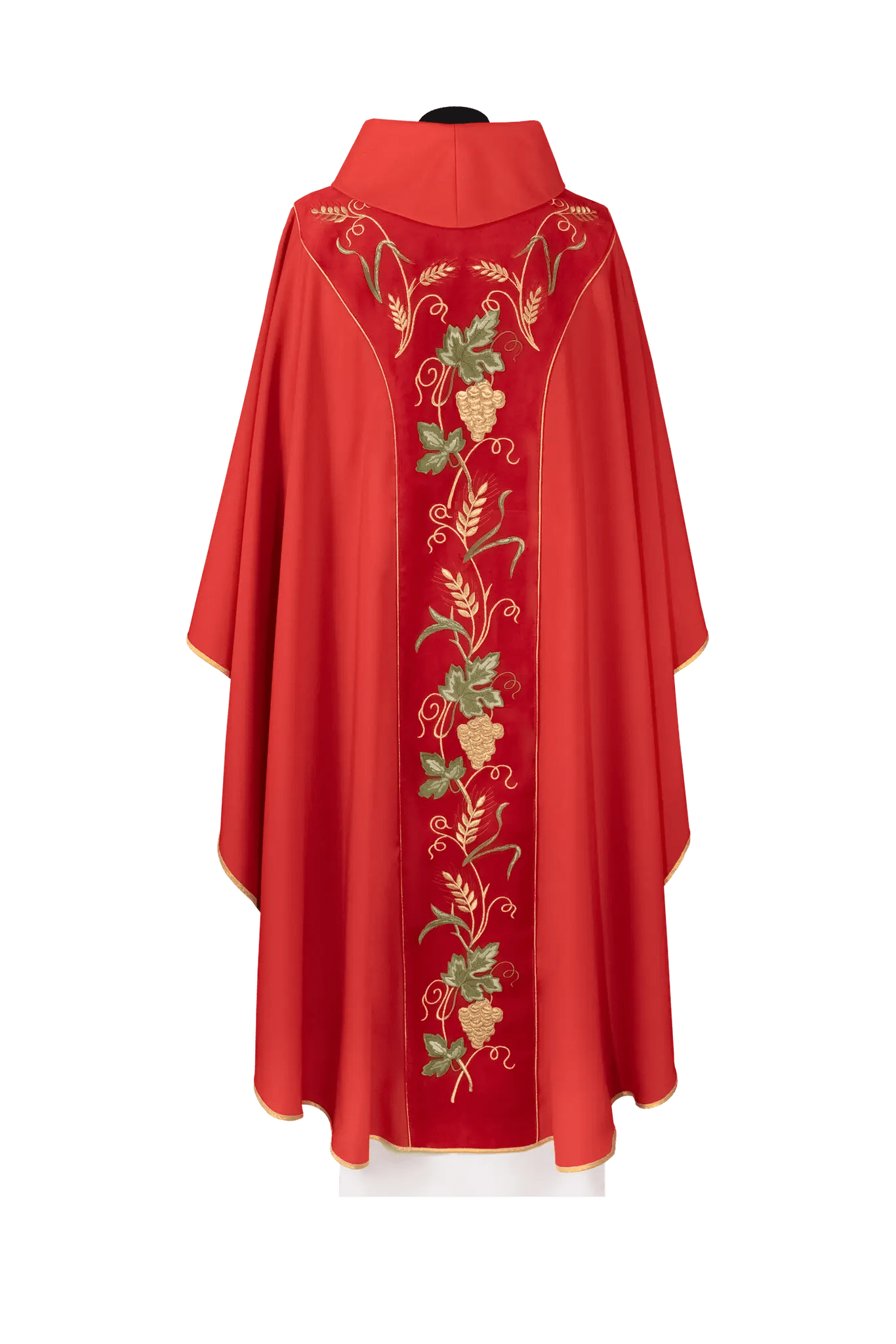 Chasuble with a velvet red band and IHS embroidery