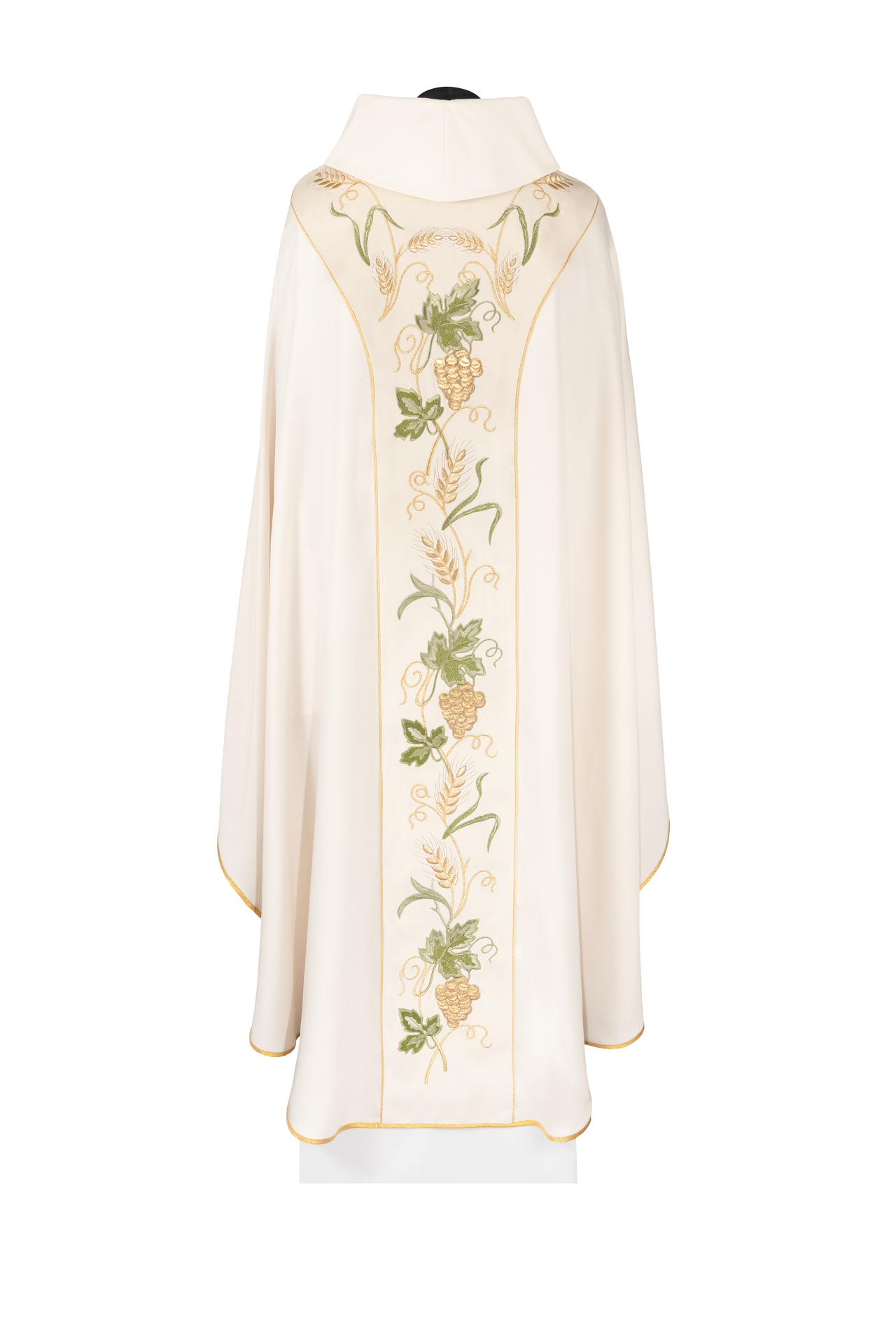 Ornat z aksamitnym ecru pasem i haftem IHS - ORNATY.PL