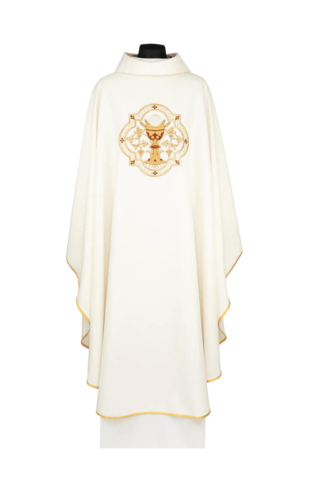 Embroidered chasuble with a motif of the Eucharistic Chalice and IHS