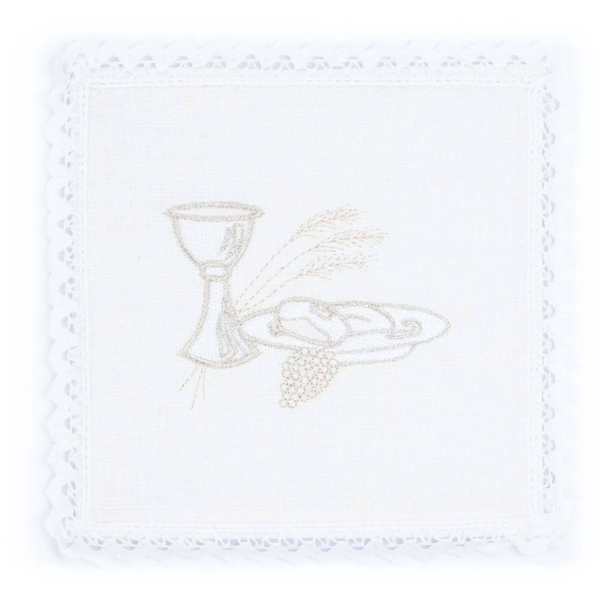 Linen chalice set with eucharistic embroidery white