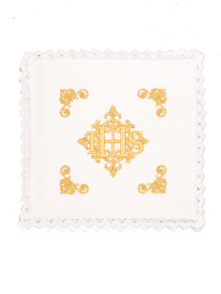 komplet kielichowy lniany z haftem eucharystycznym JHS