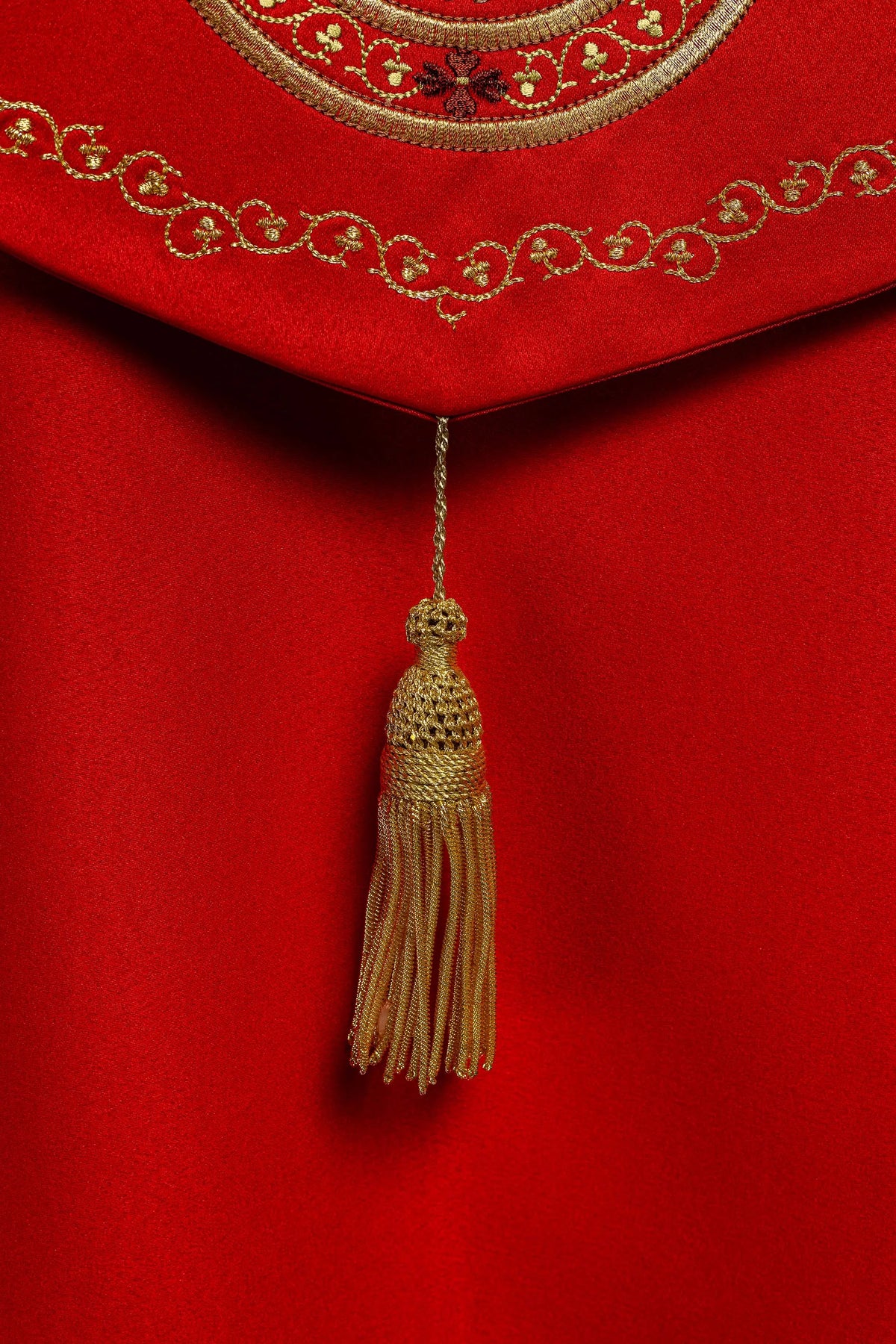 IHS embroidered liturgical cape in red