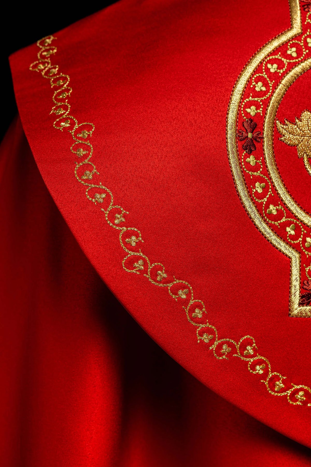 IHS embroidered liturgical cape in red