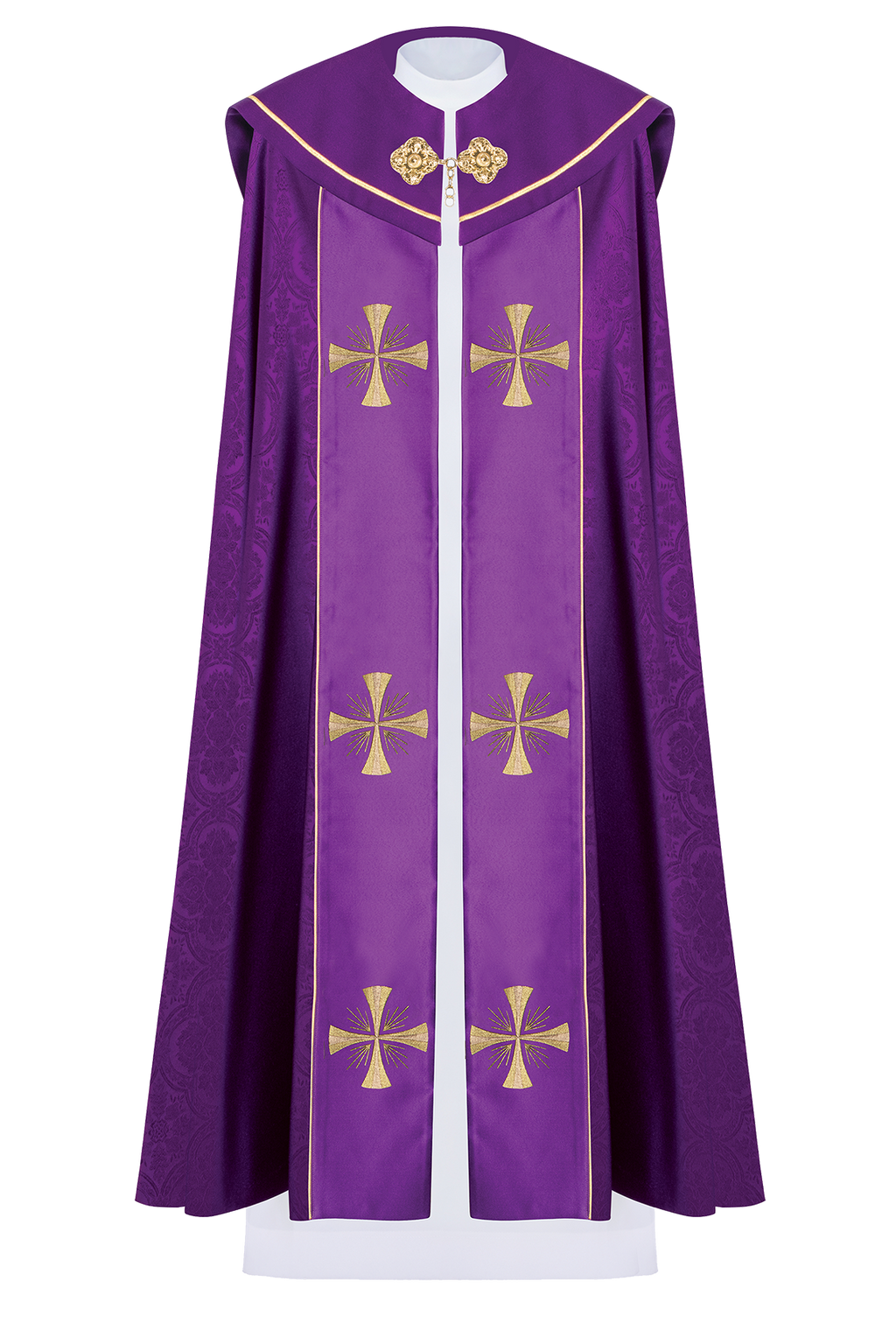 Fioletowa kapa liturgiczna z złotym IHS - ORNATY.PL