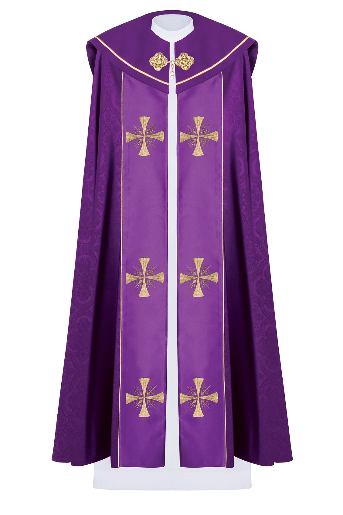 Purple liturgical cope with gold IHS