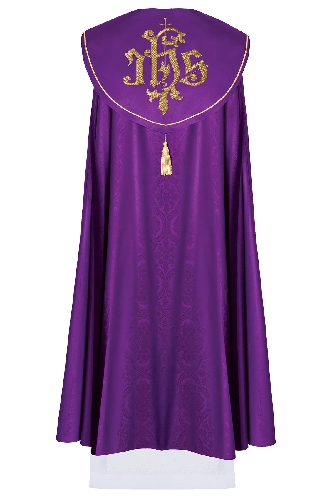 Purple liturgical cope with gold IHS