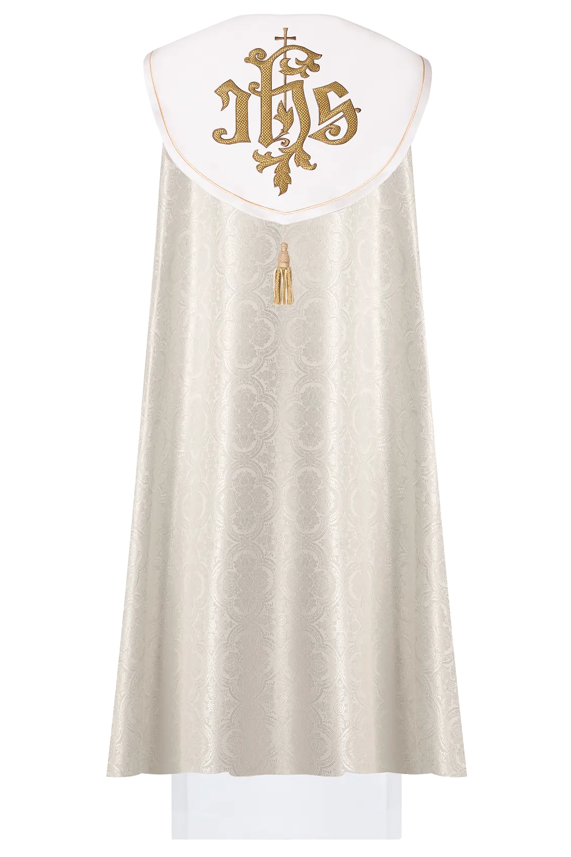 Ecru liturgical cope with gold IHS