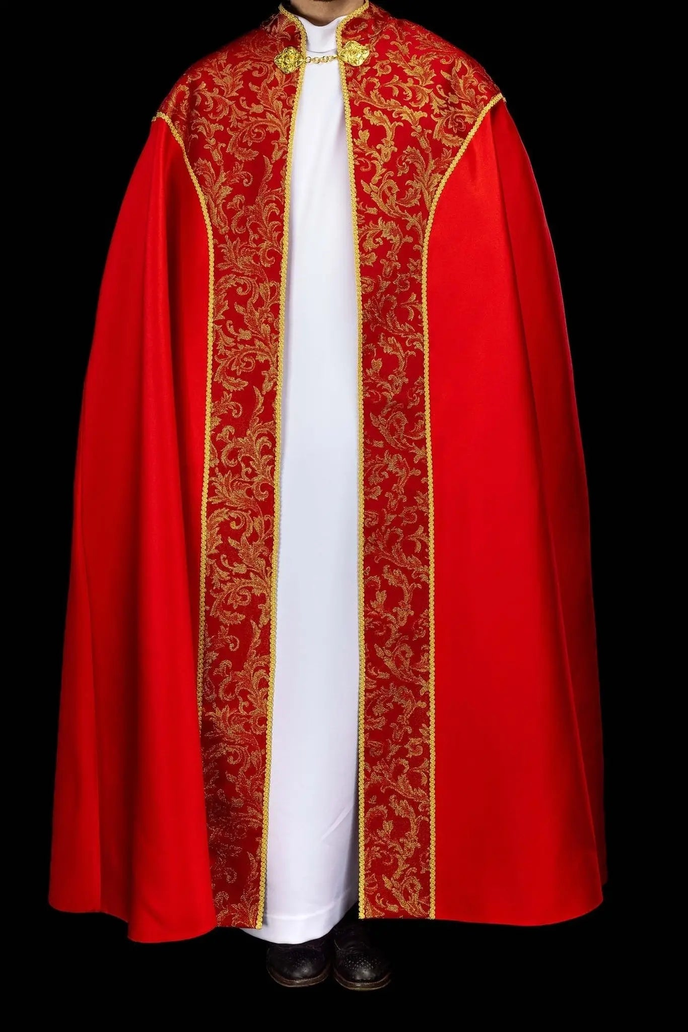 Red Liturgical Cope with Gold Jacquard Ornament