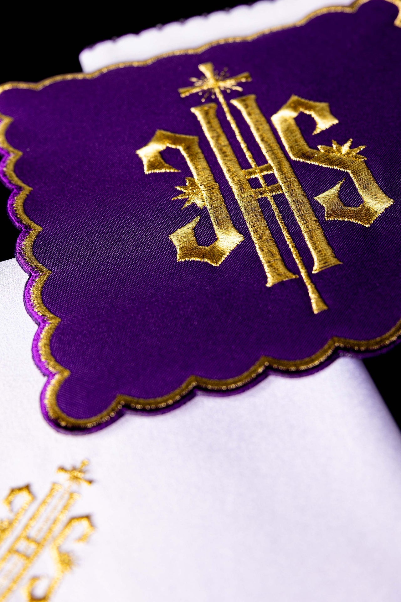 Embroidered Chalice Linen Purple IHS