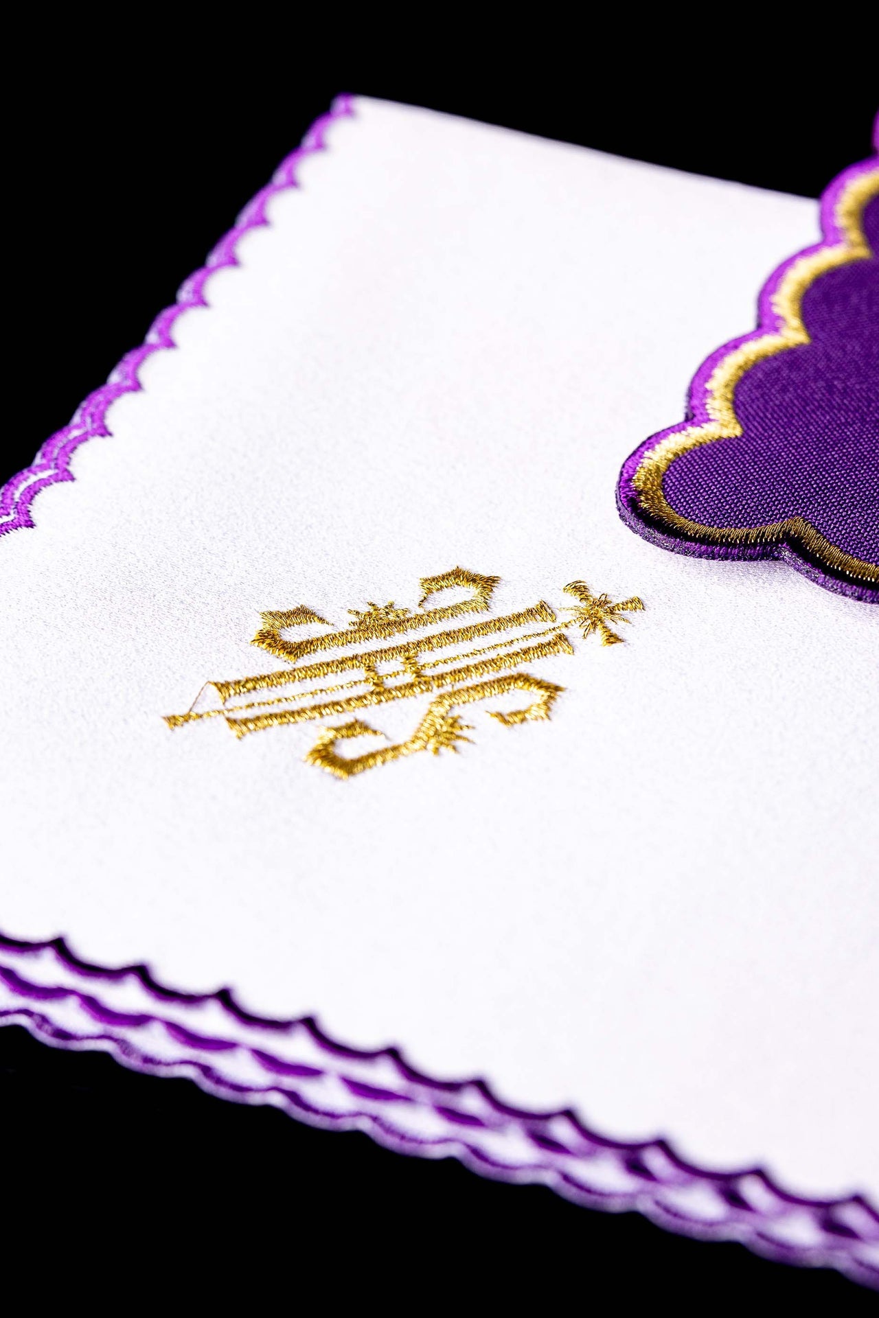 Embroidered Chalice Linen Purple IHS