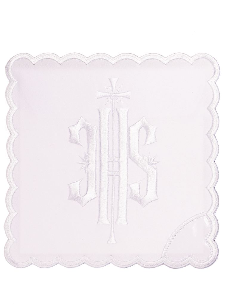 komplet kielichowy z haftem eucharystycznym JHS białym
