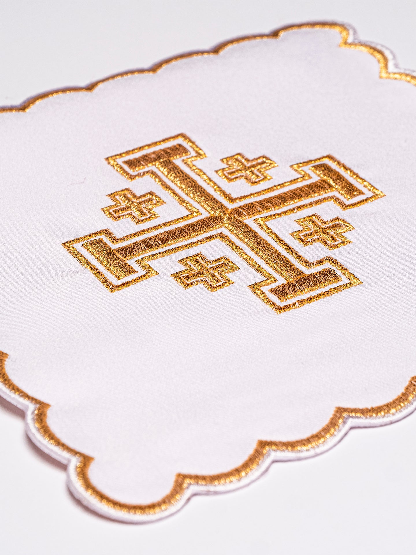Set of Chalice Palls with Embroidered Jerusalem Cross in Four Liturgical Colors