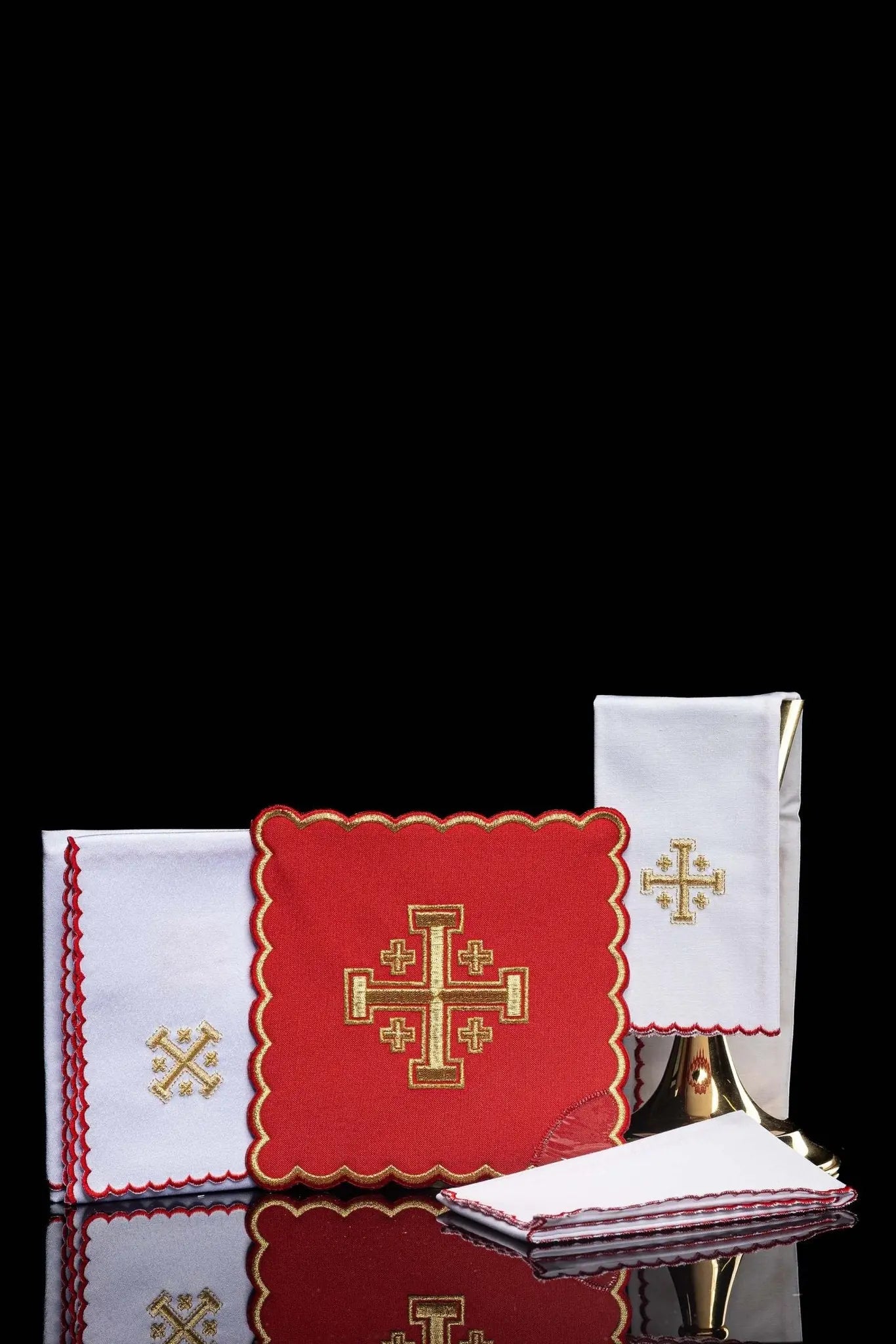 Chalice Set Embroidered Jerusalem Cross Red