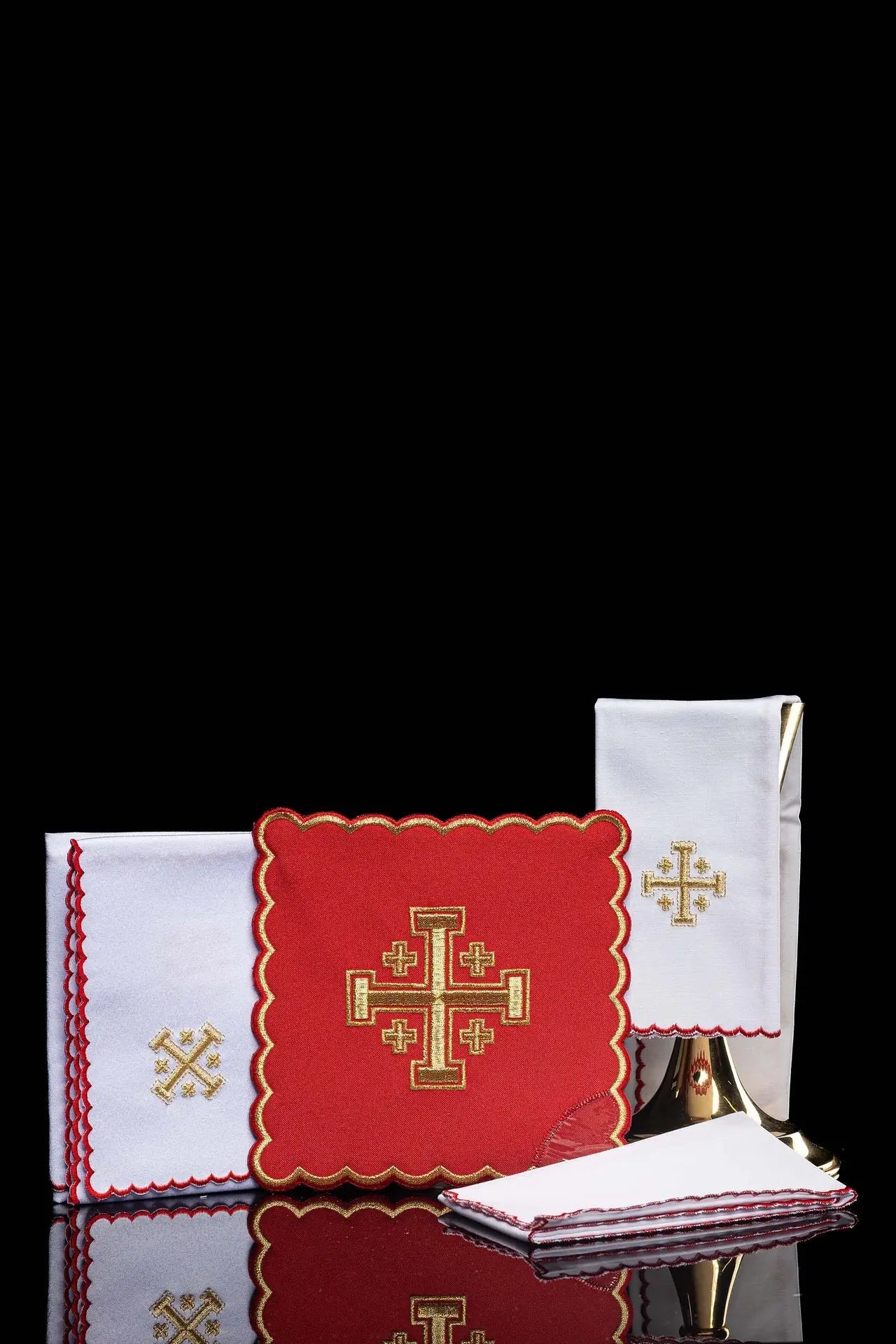 Chalice Set Embroidered Jerusalem Cross Red