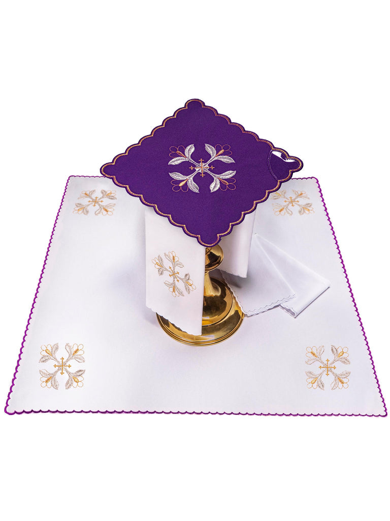 Cup Set Embroidered Cross Purple