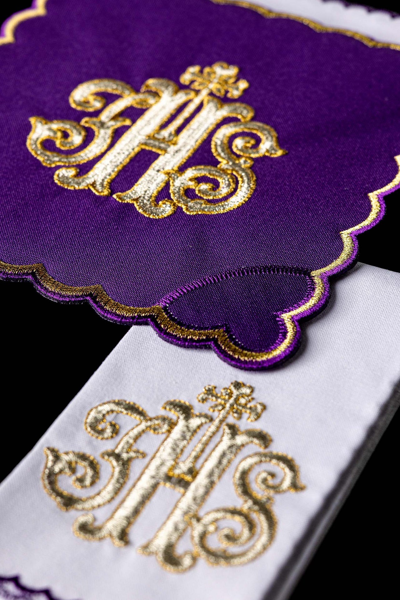 Embroidered Chalice Linen Purple IHS