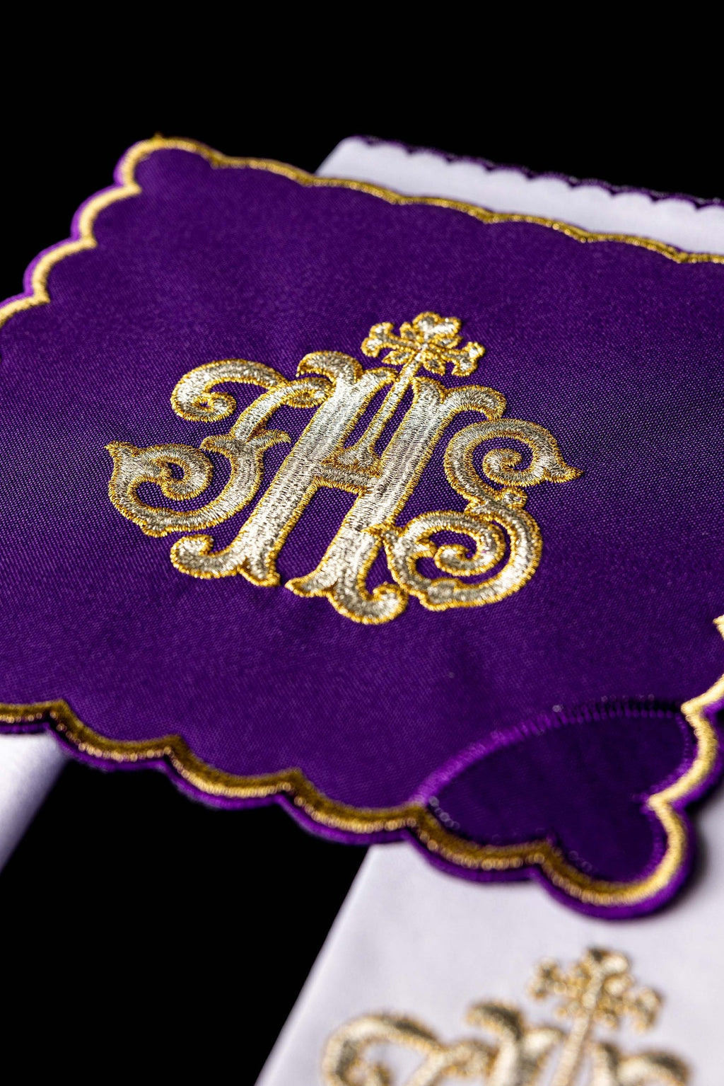 Embroidered Chalice Linen Purple IHS
