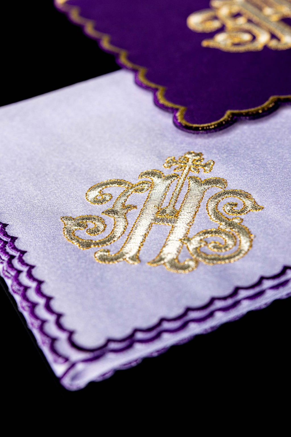 Embroidered Chalice Linen Purple IHS