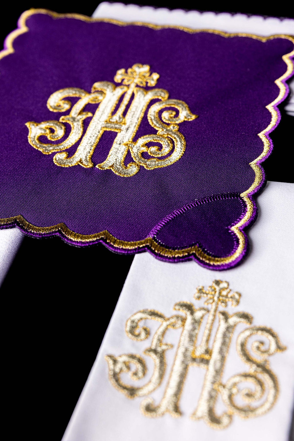 Embroidered Chalice Linen Purple IHS