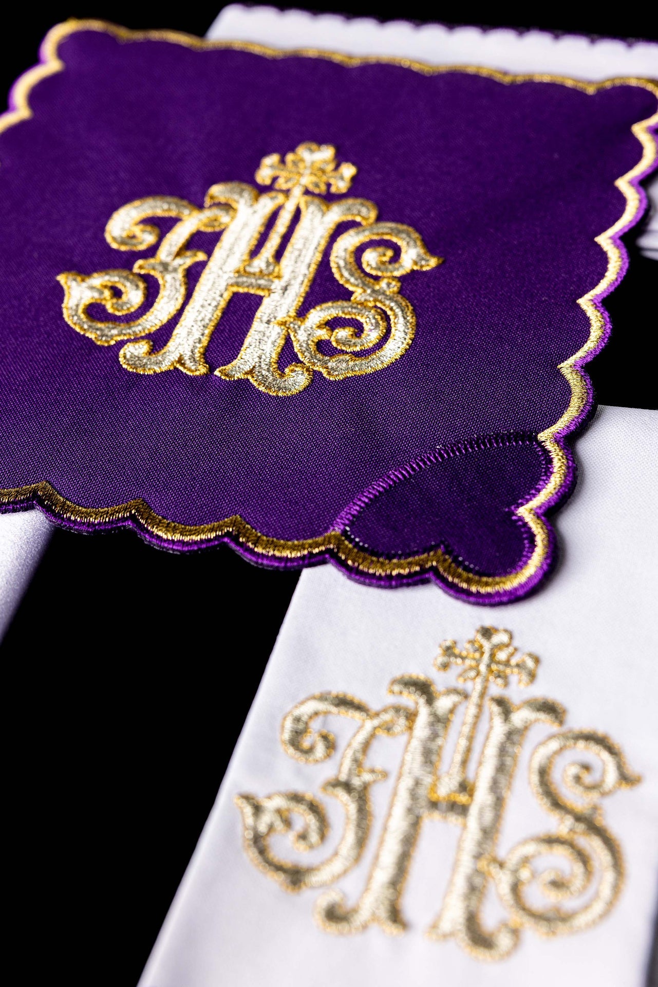 Embroidered Chalice Linen Purple IHS