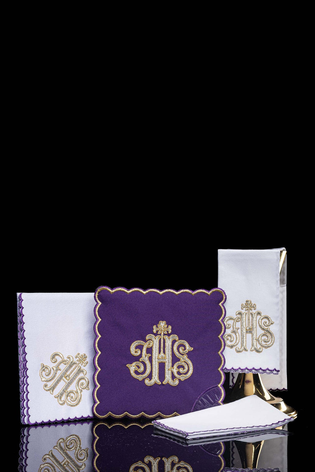 Embroidered Chalice Linen Purple IHS
