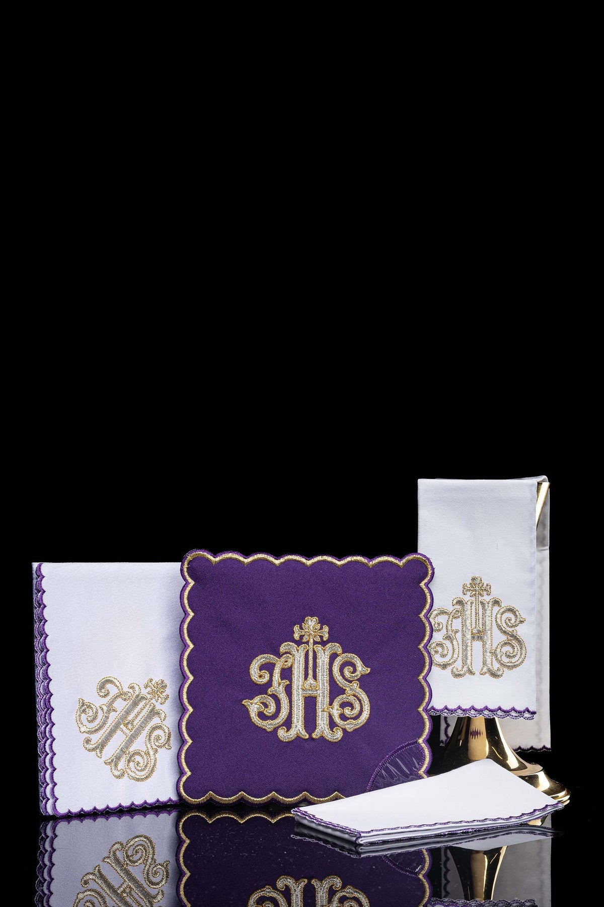 Embroidered Chalice Linen Purple IHS
