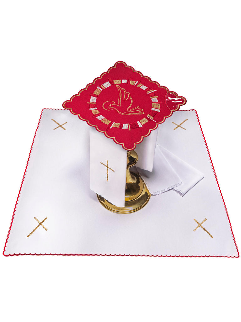 Red chalice linen with Holy Spirit embroidery