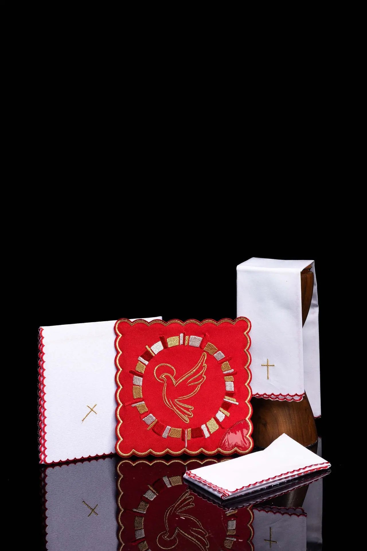 Red chalice linen with Holy Spirit embroidery