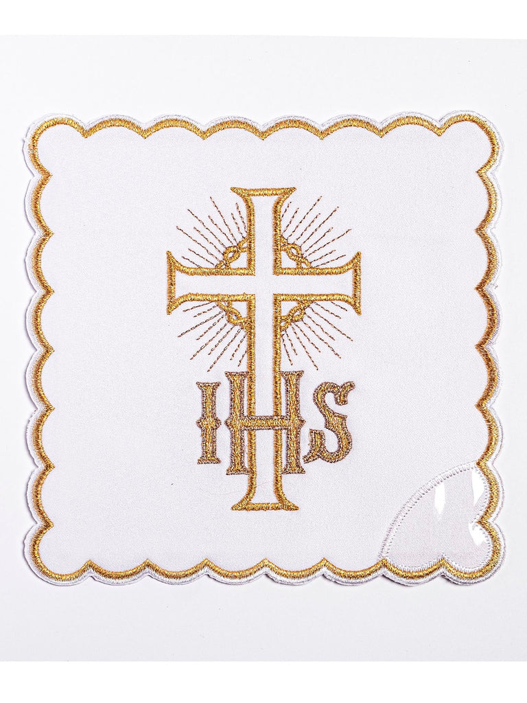Chalice linen with gold embroidery of the cross and IHS
