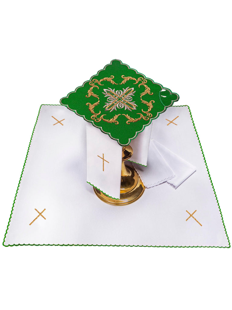 Green chalice linen embroidered with cross